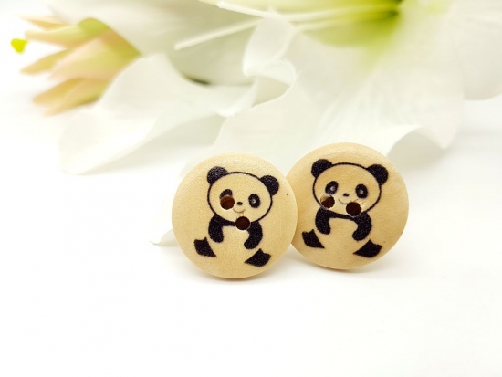 Preview: Panda Knopf Ohrstecker Holz Button